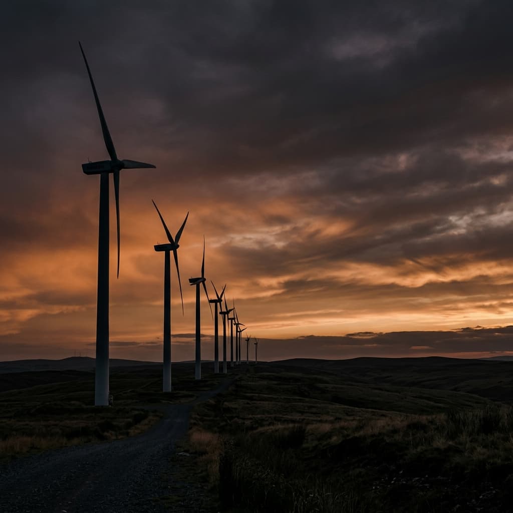 Wind turbines at sunset